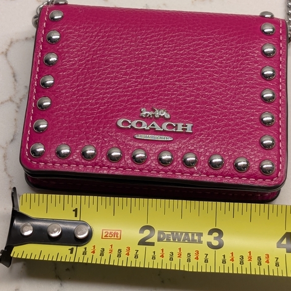 Coach Studded Mini Crossbody Bag w/ Chain. Like New. Fuschia Pink & Silver. - Picture 13 of 16